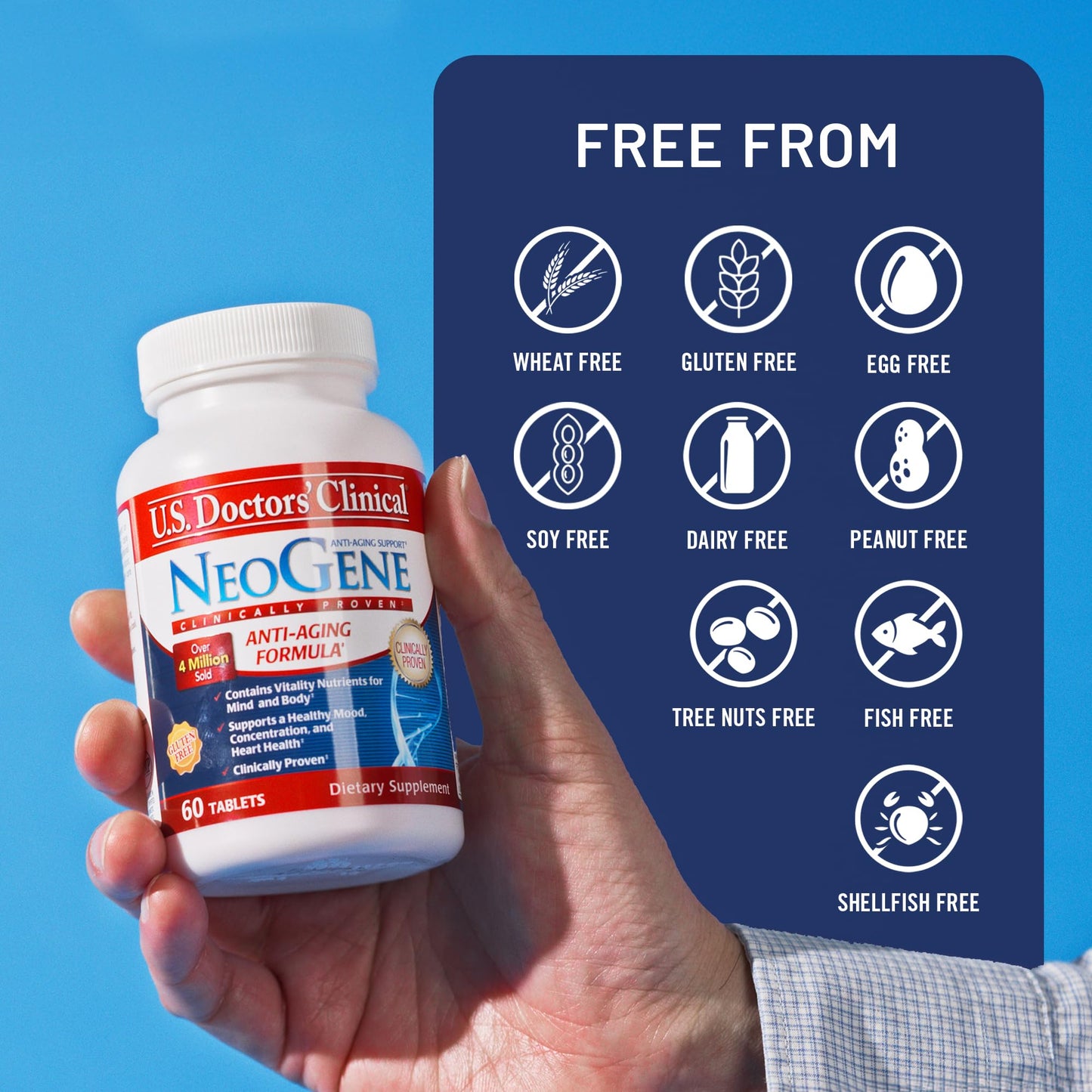 U.S. Doctors' Clinical NeoGene (Formerly) GH3 Clinically Proven Aging Support Supplement with Nutrients for Supporting Mood, Cognition, Heart Health, Antioxidant Support, 60 Tablets
