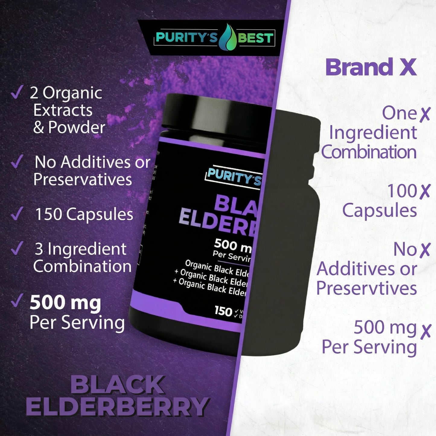 Purity`s Best Black Elderberry Extract Complex 150 Capsules