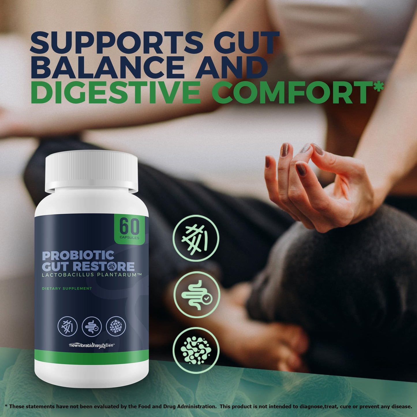 New Vibrations Nutrition Probiotic Gut Restore Lactobacillus Plantarum Capsules 60