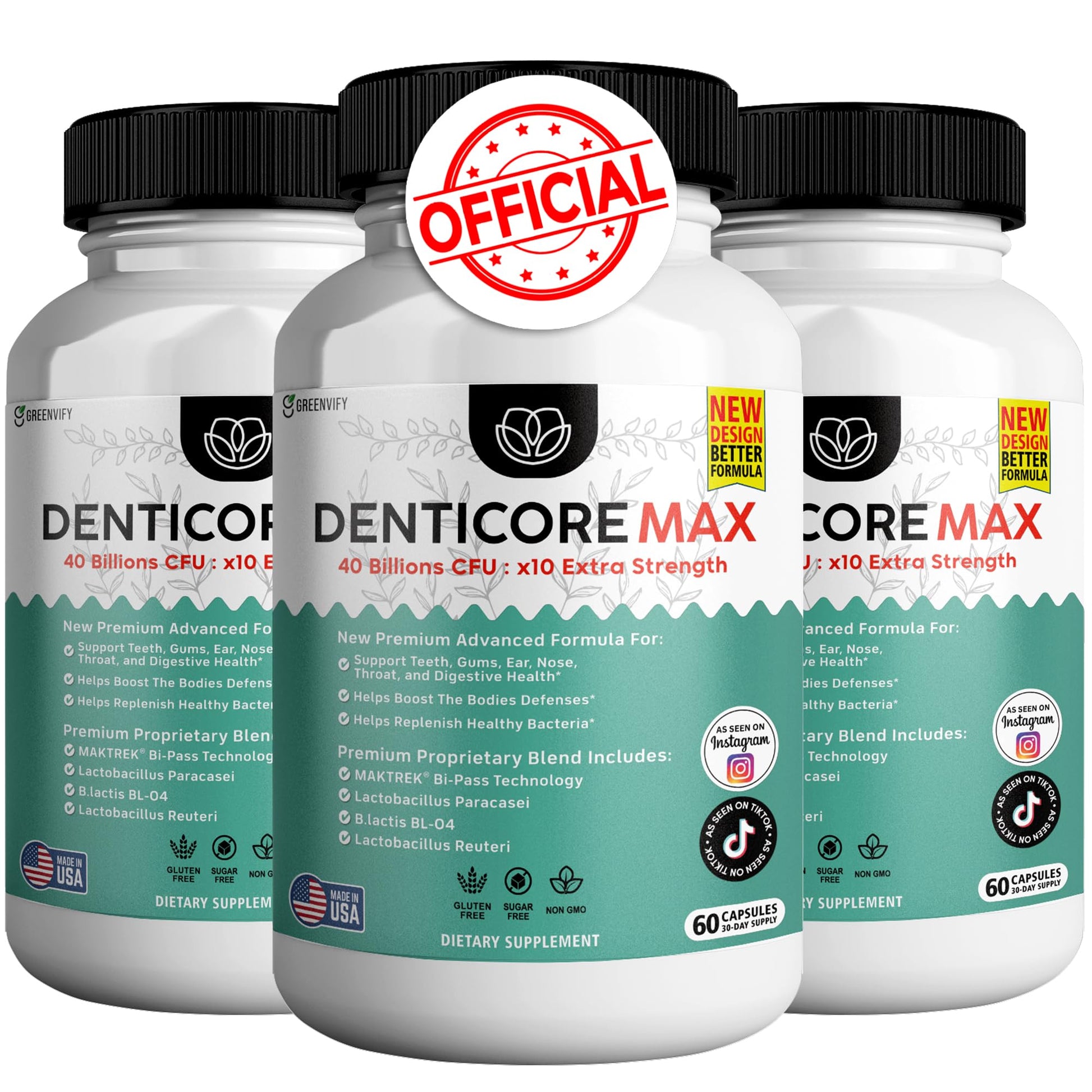 DentiCore Max for Gums and Teeth Health - 40 Billion CFU Advanced Oral Probiotics, Fresh Breath Support 180 Capsules