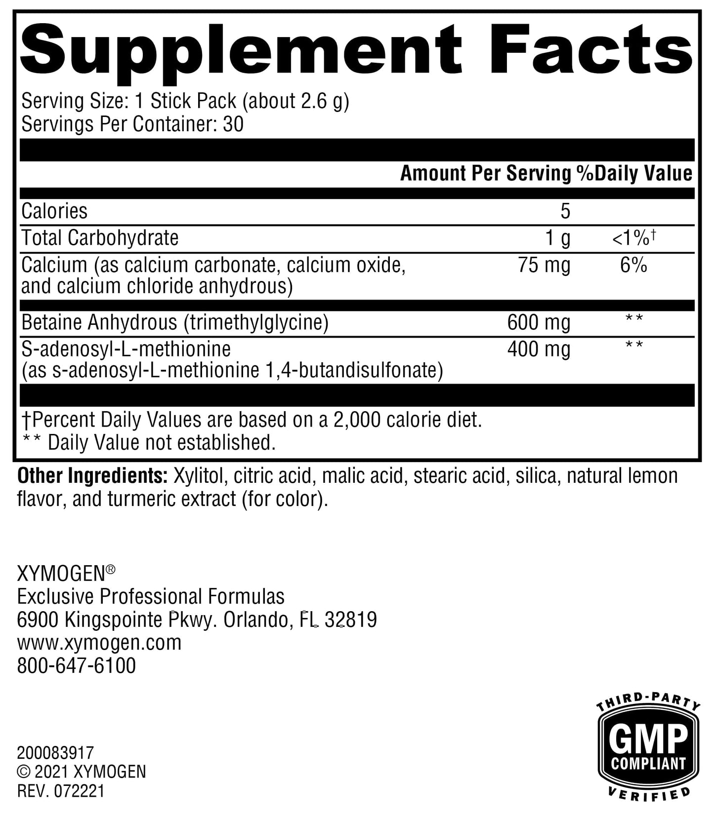 XYMOGEN SAM-e & TMG Lemon Powder 2.75 Ounce