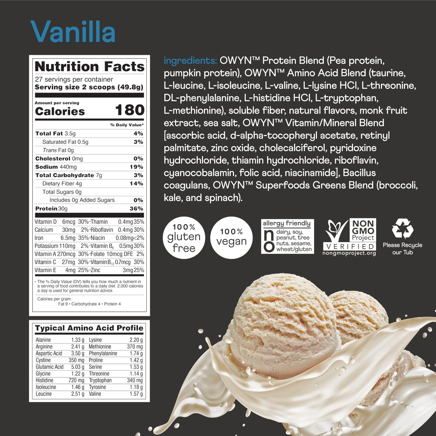 OWYN Only What You Need Pro Elite Vanilla Flavored Protein Powder, 2.96 lb