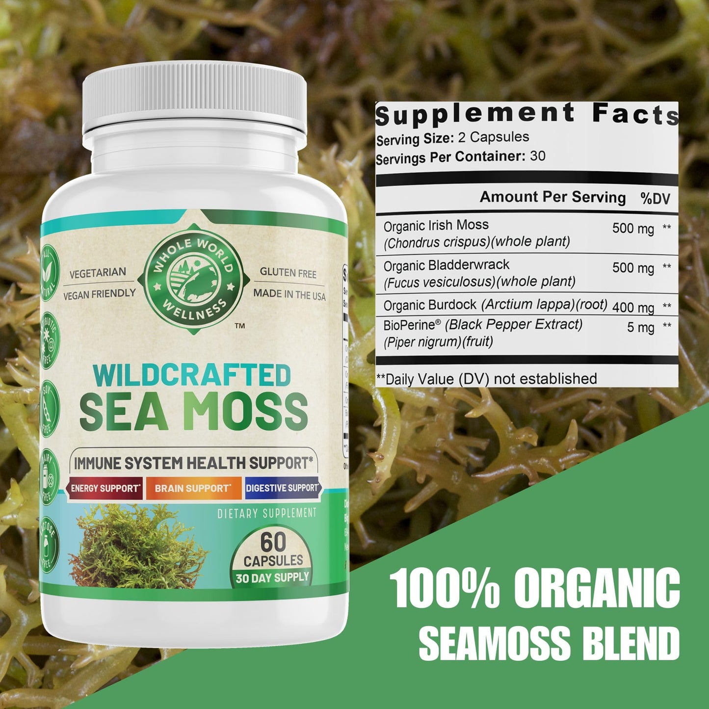 WHOLE WORLD WELLNESS Organic Sea Moss Capsule 60 Capsules