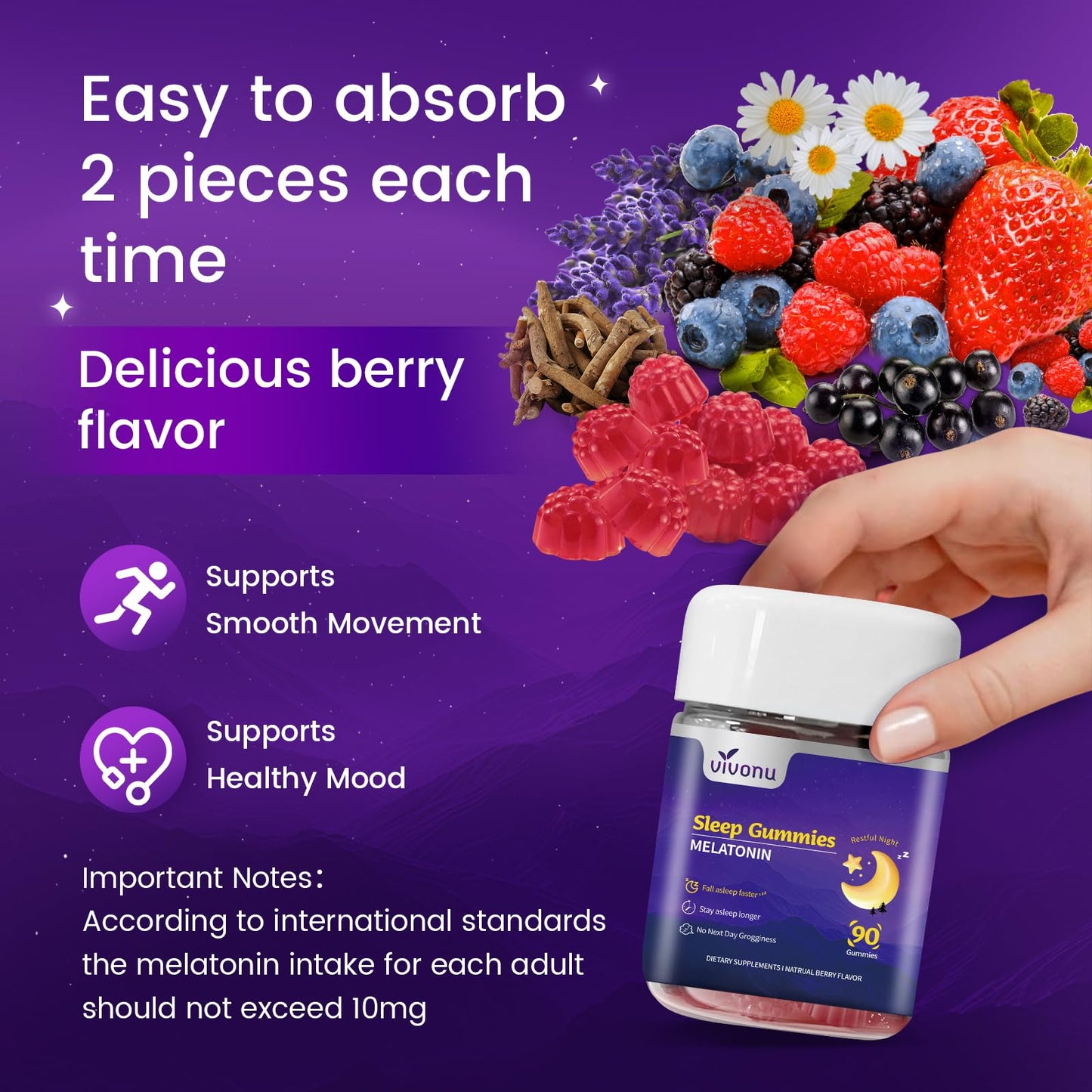 VivoNu 9-in-1 Melatonin Gummies 10mg, 90 Gummies