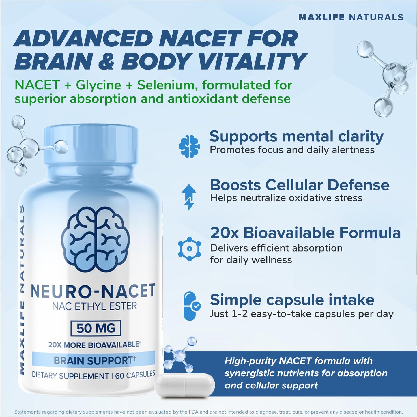 MAXLIFE NATURALS NACET N-Acetyl L-Cysteine Ethyl Ester Capsules, 60 Count