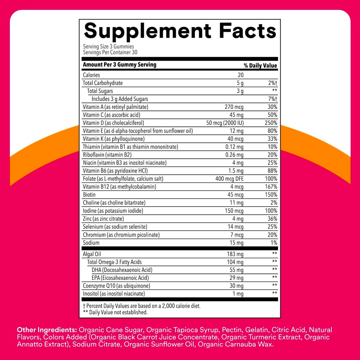 SmartyPants Women's Multivitamin Gummies, Omega 3 DHA/EPA, Methylfolate, CoQ10, Vitamin D3, C, B12, B6, A, K, Zinc, 90 Count