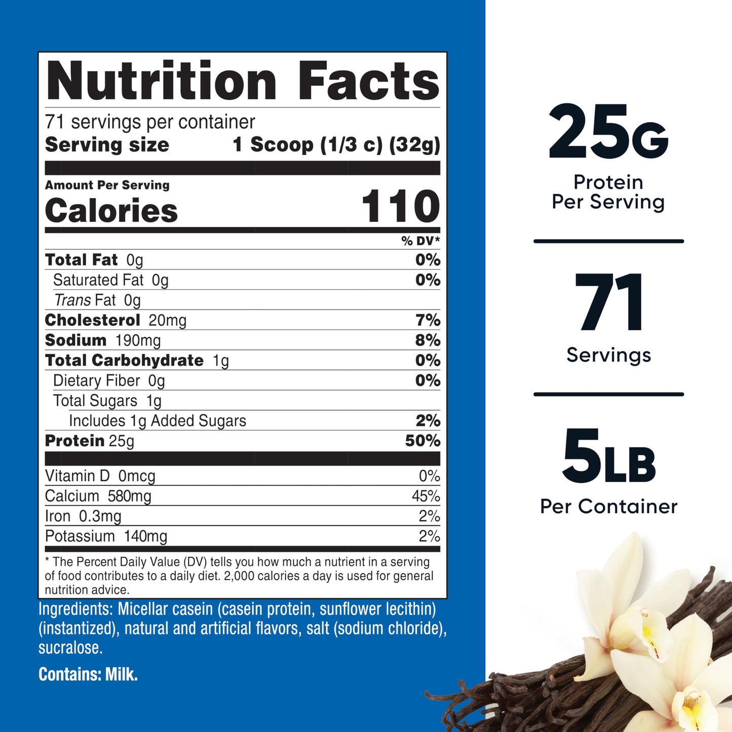 Nutricost Casein Protein Powder 5lb Vanilla - Micellar Casein, Gluten Free, Non-GMO, 80 Servings