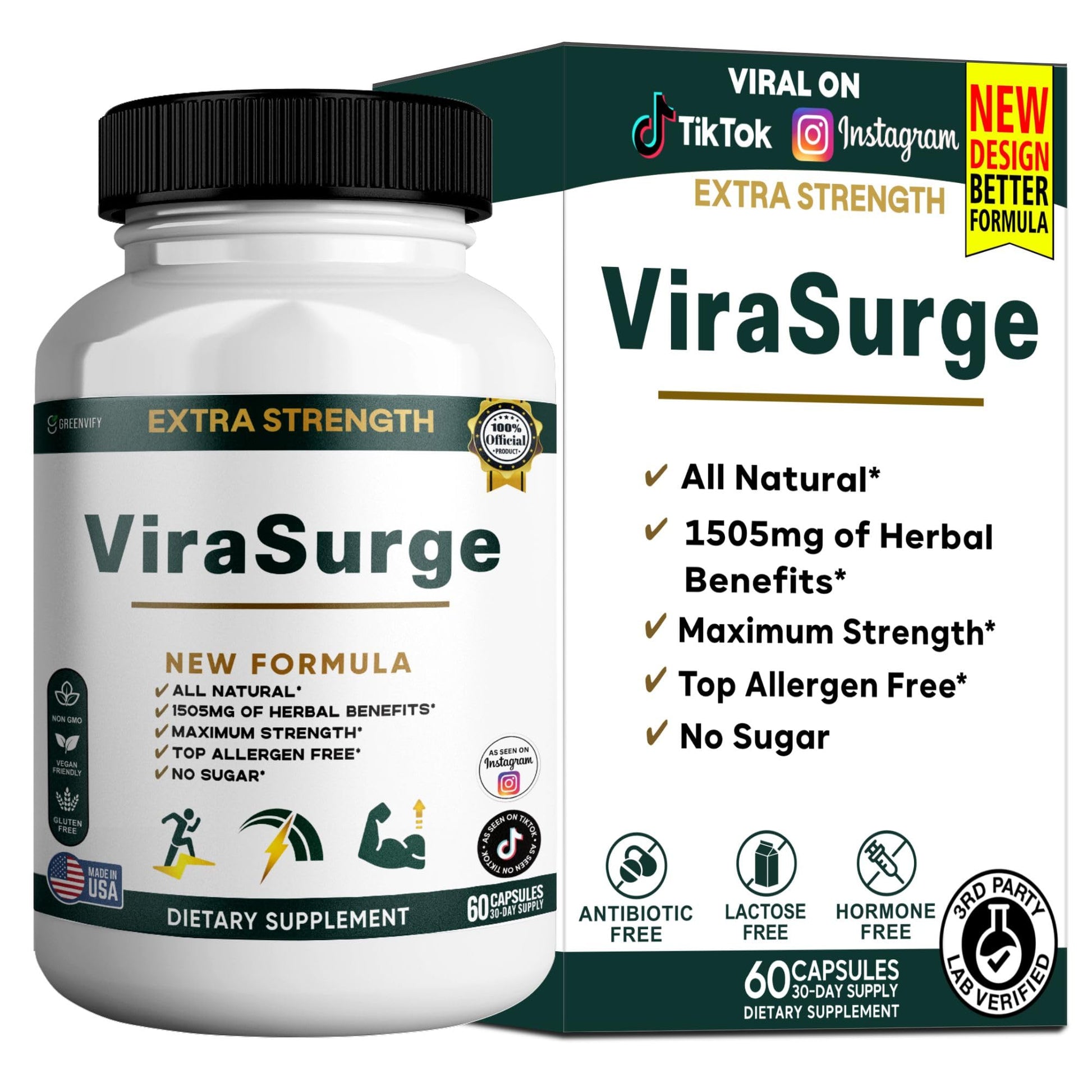 GREENVIFY ViraSurge Extra Strength Organic Maca Root Complex with Black Pepper Capsules, 60 Count