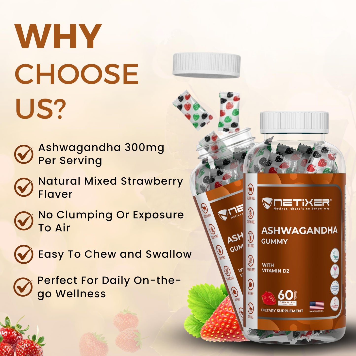 nETiXER Ashwagandha Gummies, 60 Gummies