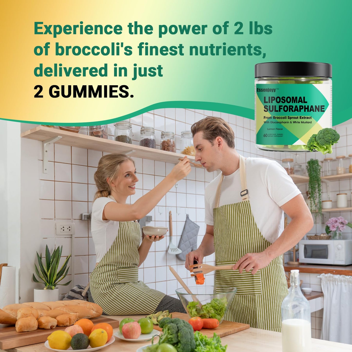 ESSENJOYY Liposomal Sulforaphane Supplement Gummies 150mg - Organic Broccoli Sprout Extract with Glucoraphanin, White Mustard for Antioxidant, Detox - Sugar Free, Lemon Flavored, 120 Gummies