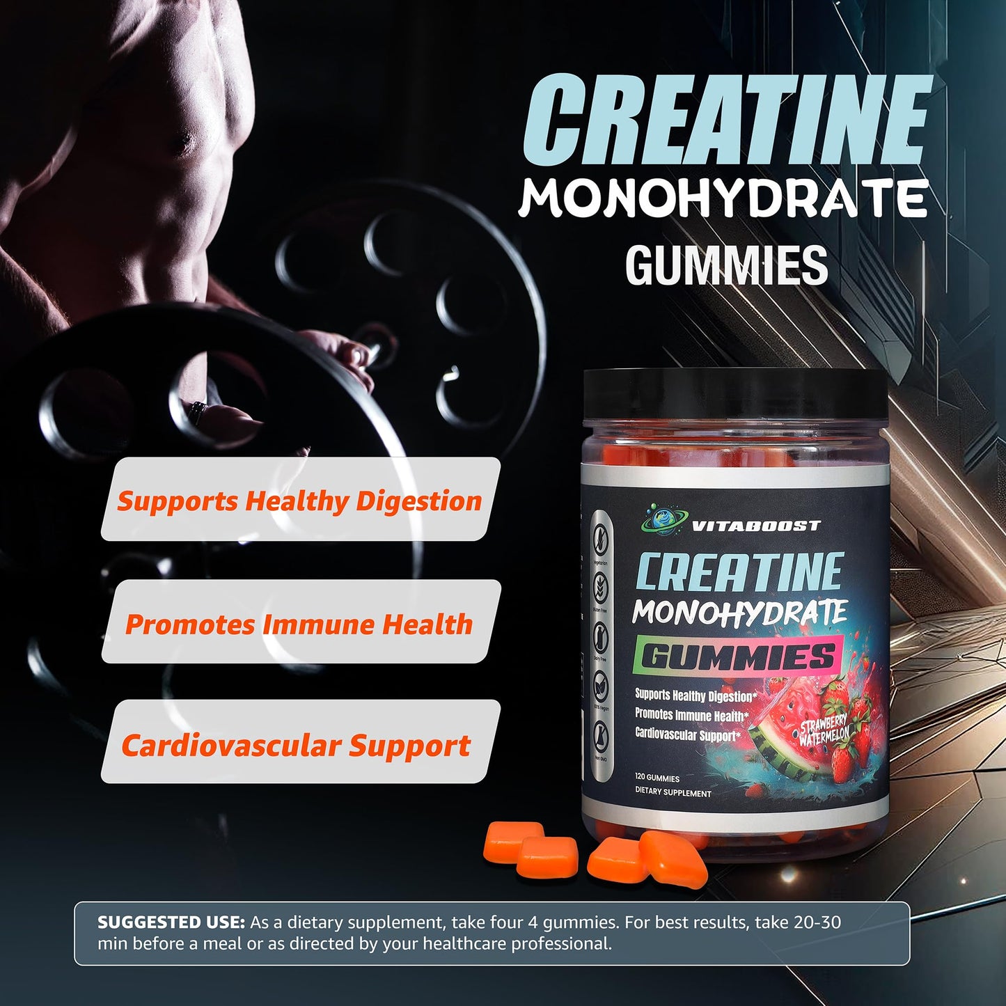 VitaBoost Creatine Gummies Chewable 120 Count