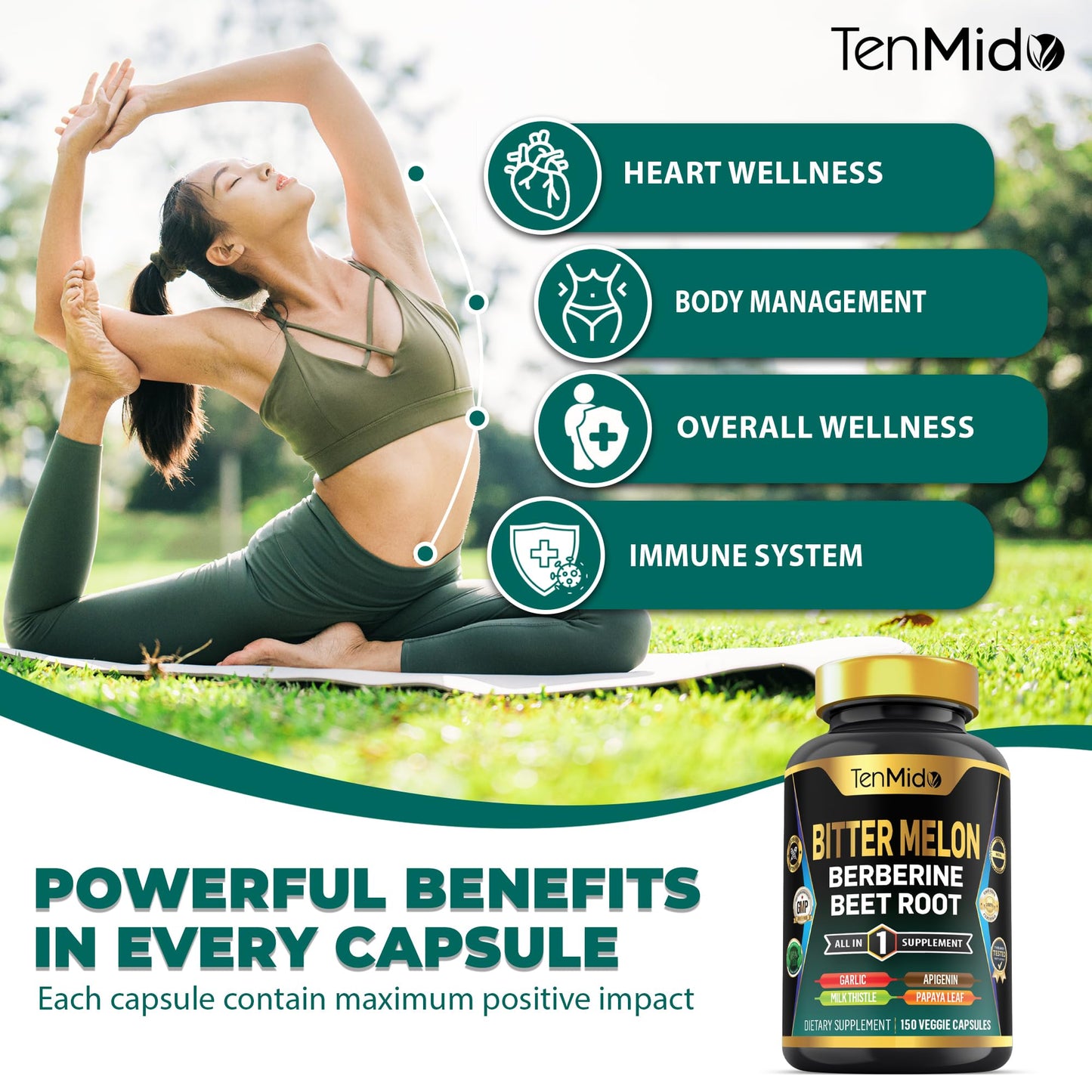 Tenmido Bitter Melon Capsules 150 Count