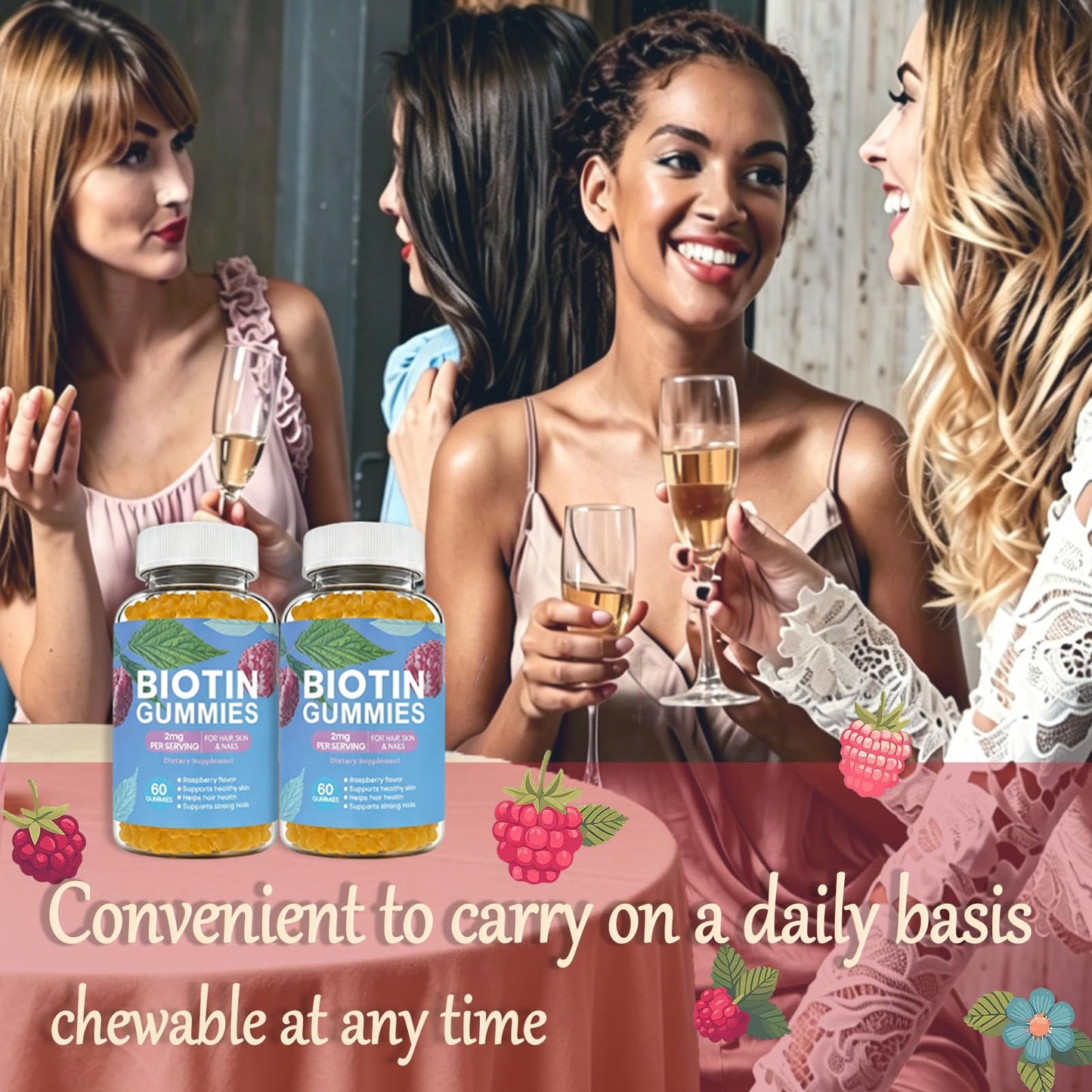 Dyeazirn Hair Growth Biotin Gummies 2000mcg, Raspberry Flavor, 120 Gummies