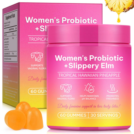 Akareni Feminine Probiotic Gummies with Slippery Elm for Women, Pineapple Probiotics, PH Balance, Gut & Immune Support, Yeast Balance, Prebiotics & Lactobacillus Blend, Vegan & Sugar-Free, 60 Gummies