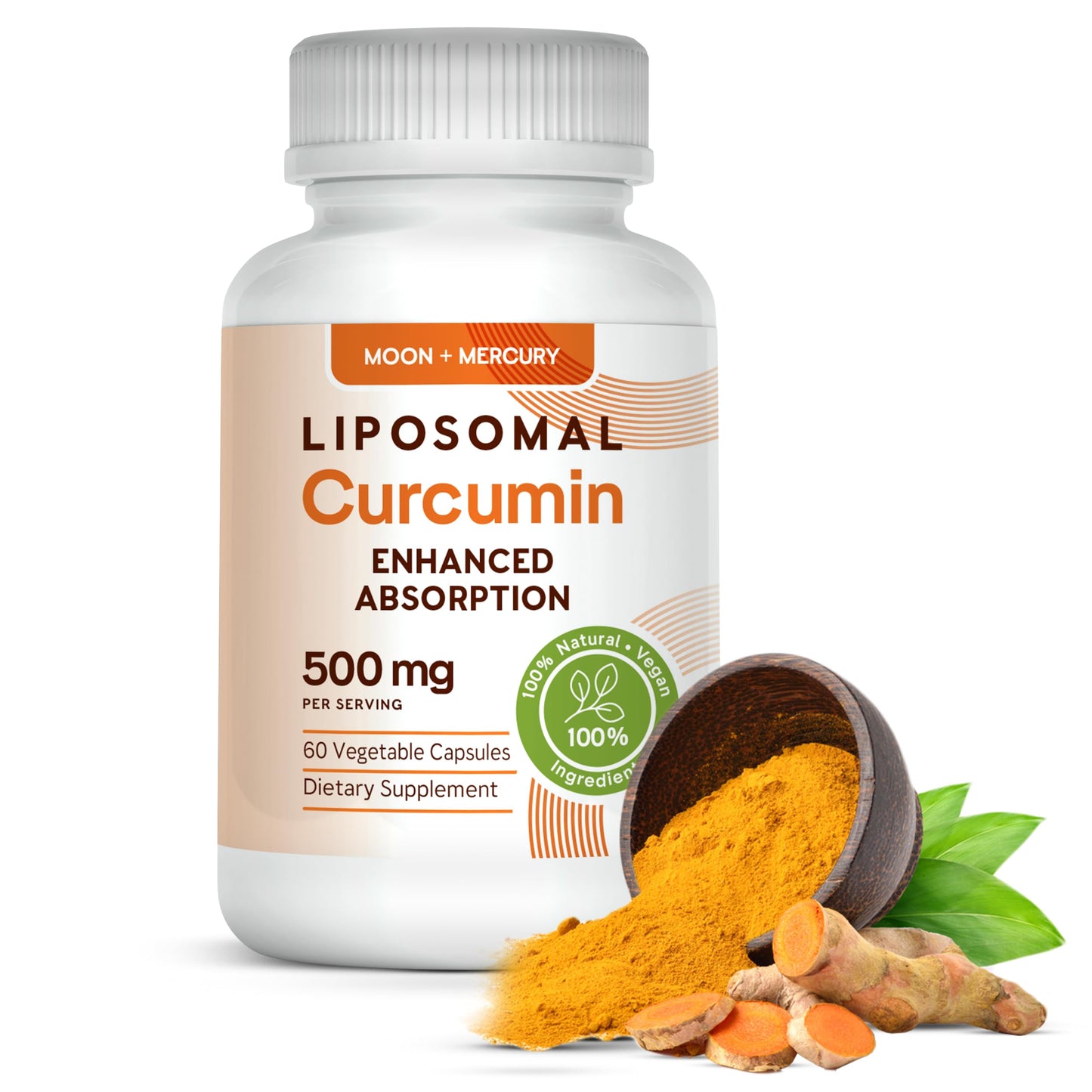 Moon + Mercury Liposomal Turmeric Curcumin Supplement Capsules, 60 Capsules