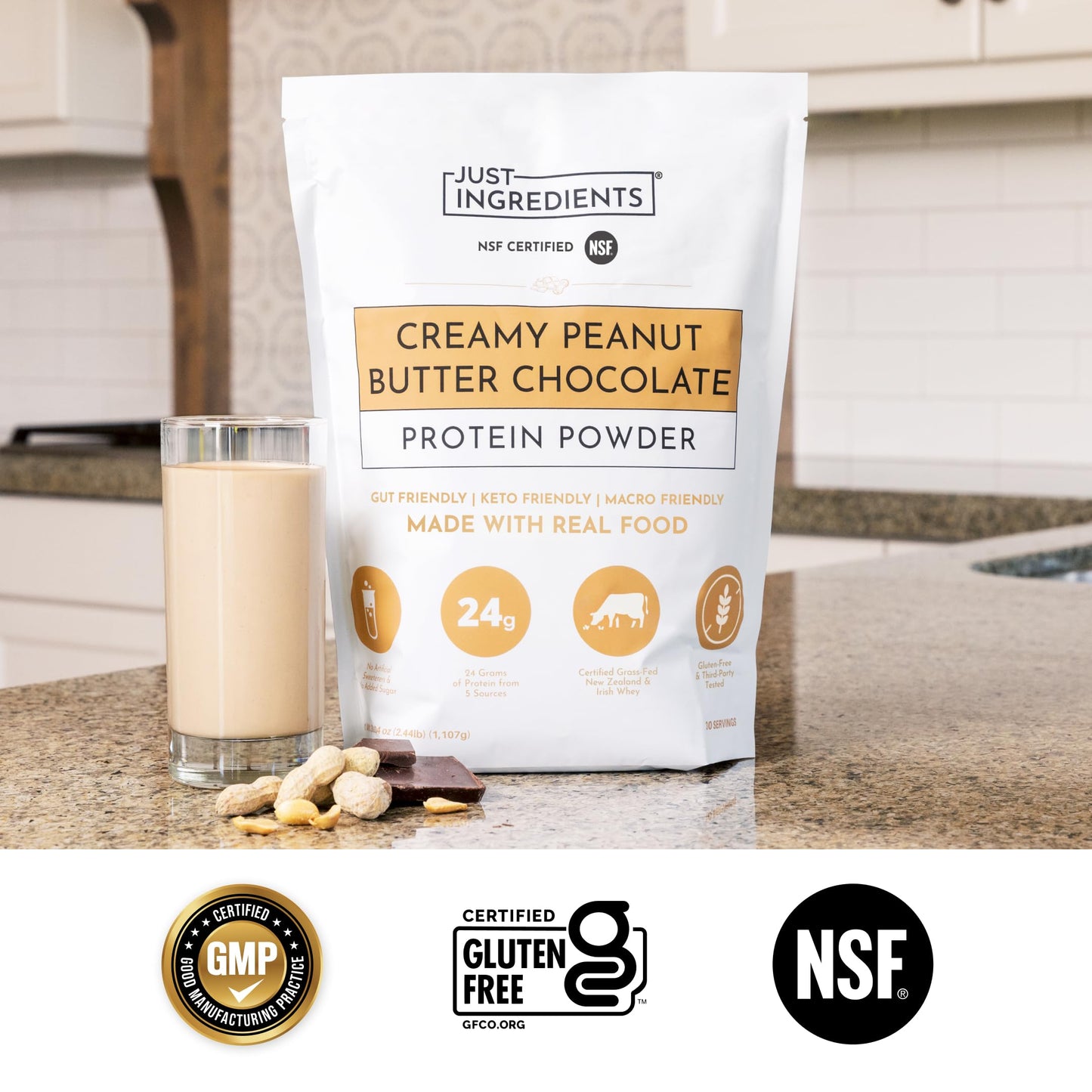 JUST INGREDIENTS Creamy Peanut Butter Chocolate Protein Powder 23 Servings
