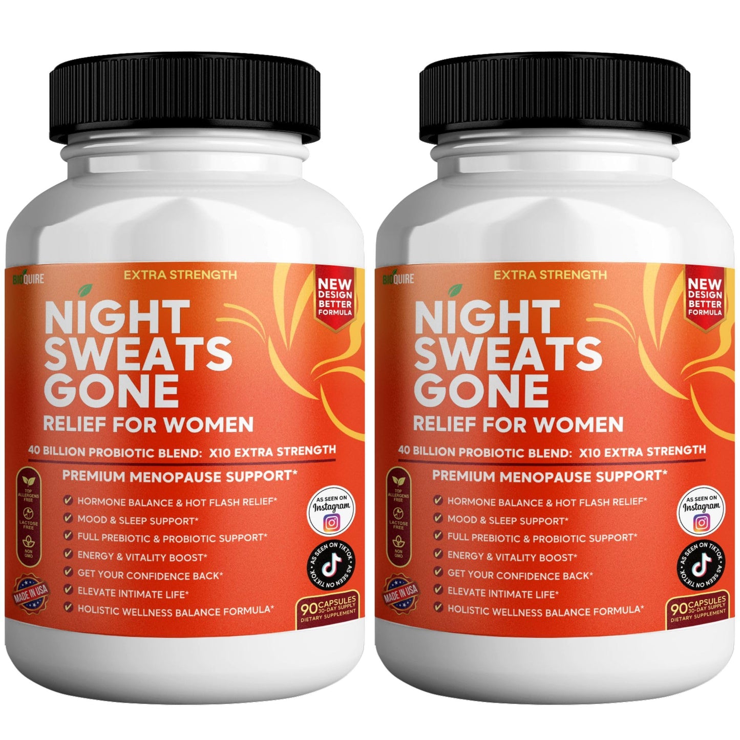 BIOQUIRE Night Sweats Gone - Menopause Relief for Women 40 Billion Probiotic Blend Hot Flash, Mood & Sleep Support Energy & Vitality Boost 90 Capsules