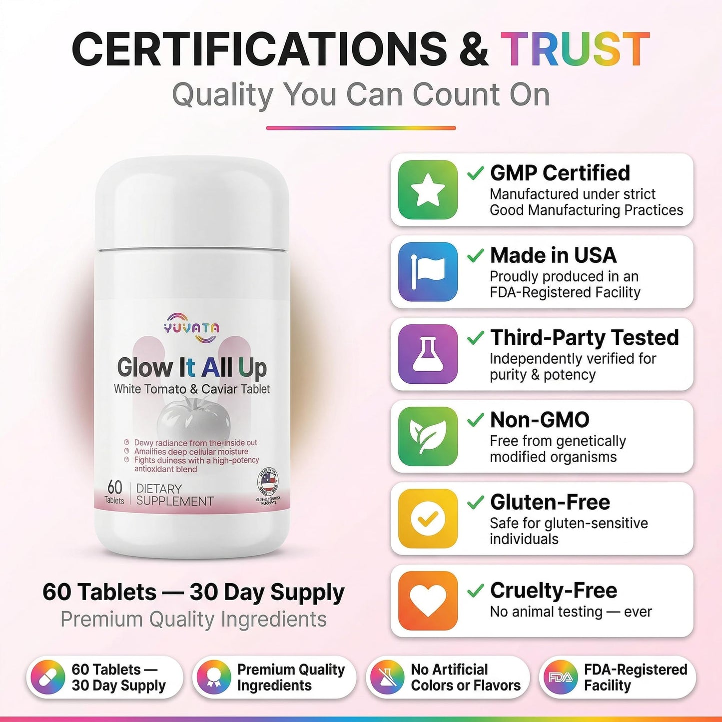 YUVATA Glow It All Up White Tomato Caviar Supplement, 60 Tablets