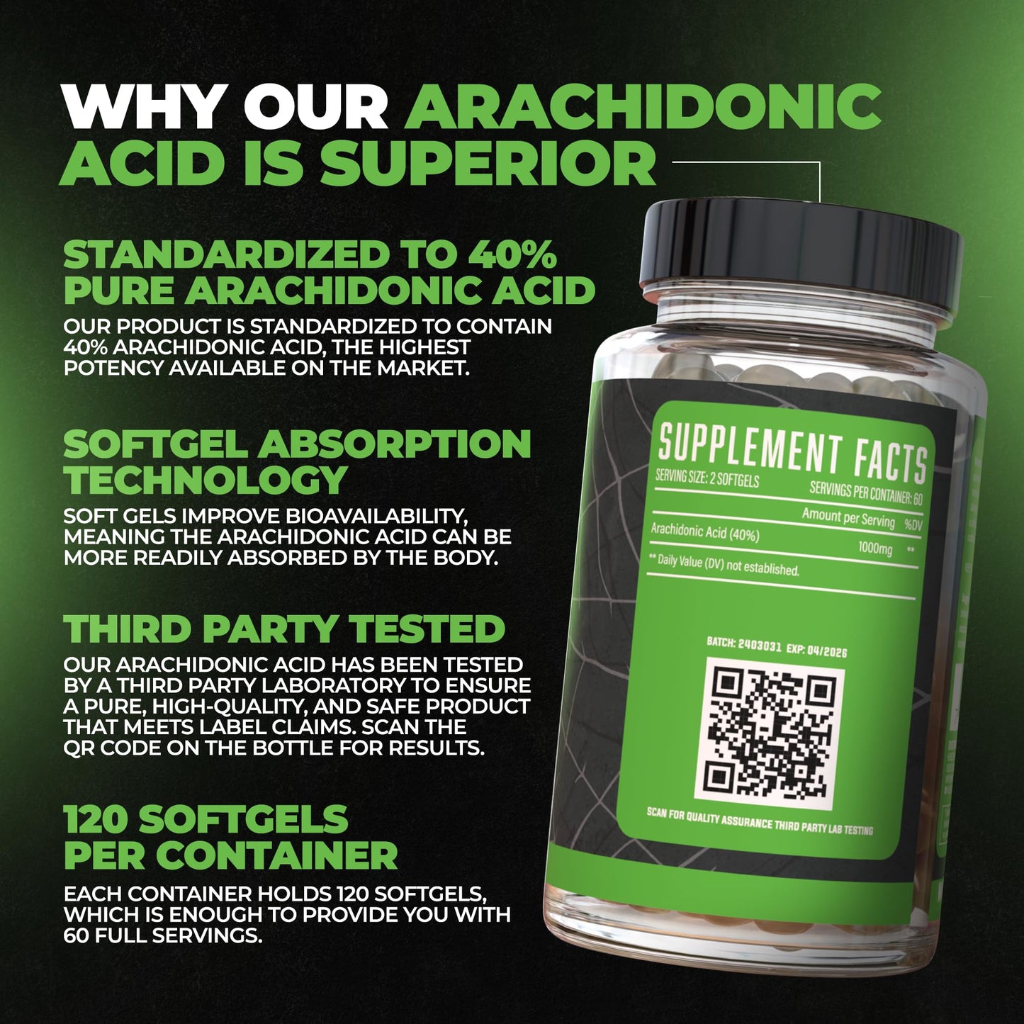 Huge Supplements Arachidone Arachidonic Acid Supplement Softgels 120 Count