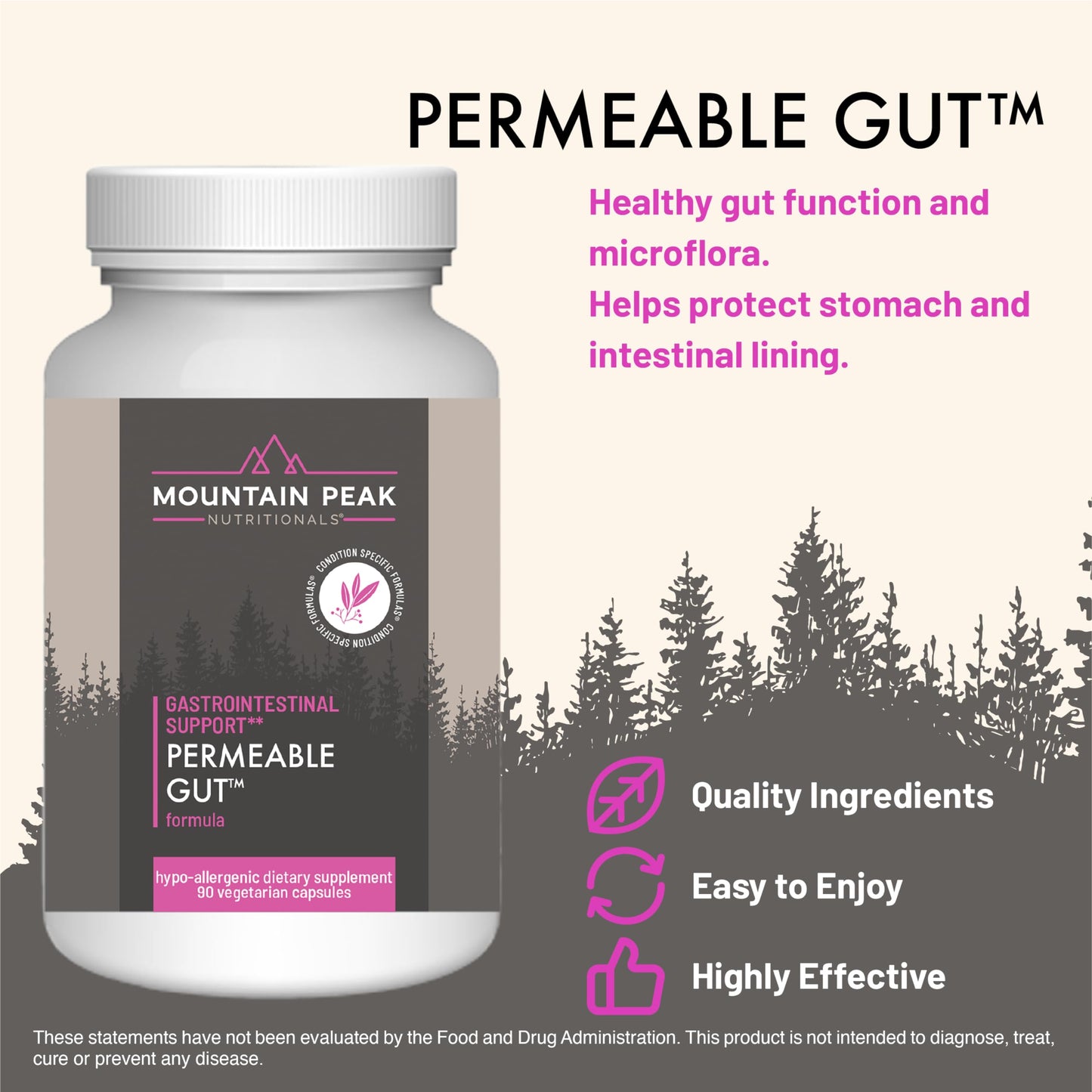 Mountain Peak Nutritionals Permeable Gut Formula Leaky Gut Capsules, 90 Capsules