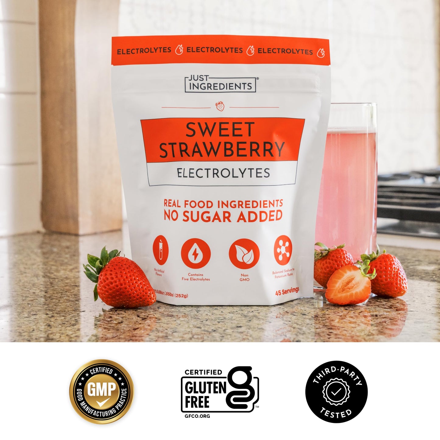 JUST INGREDIENTS Sweet Strawberry Electrolytes Powder 8.88 oz