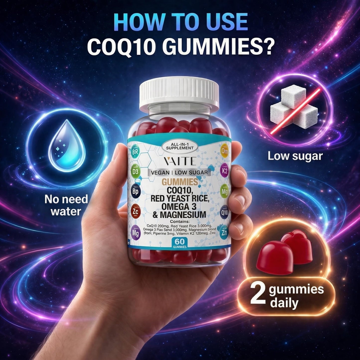 VAITE CoQ10 200mg Gummies, 60 Count