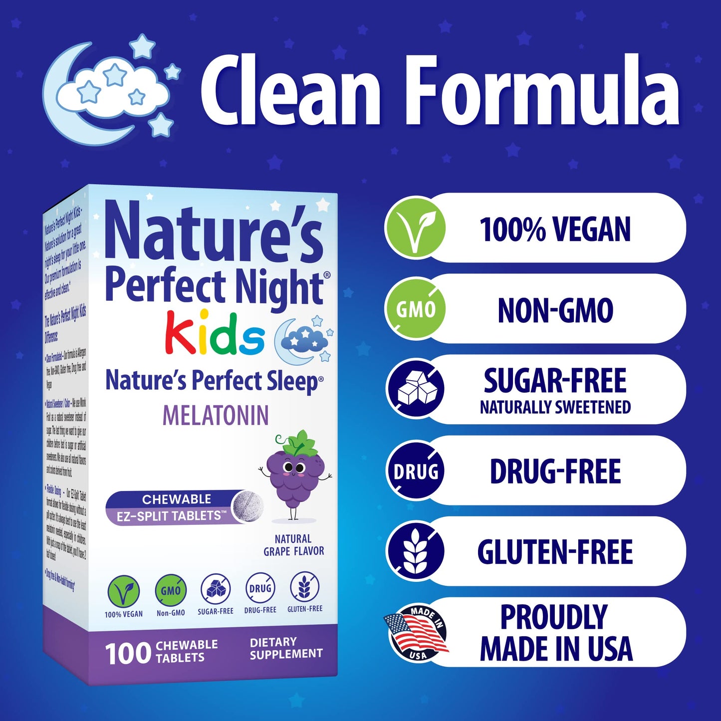 Nature's Perfect Night Kids Melatonin 1mg Chewable Tablets, 100 Count