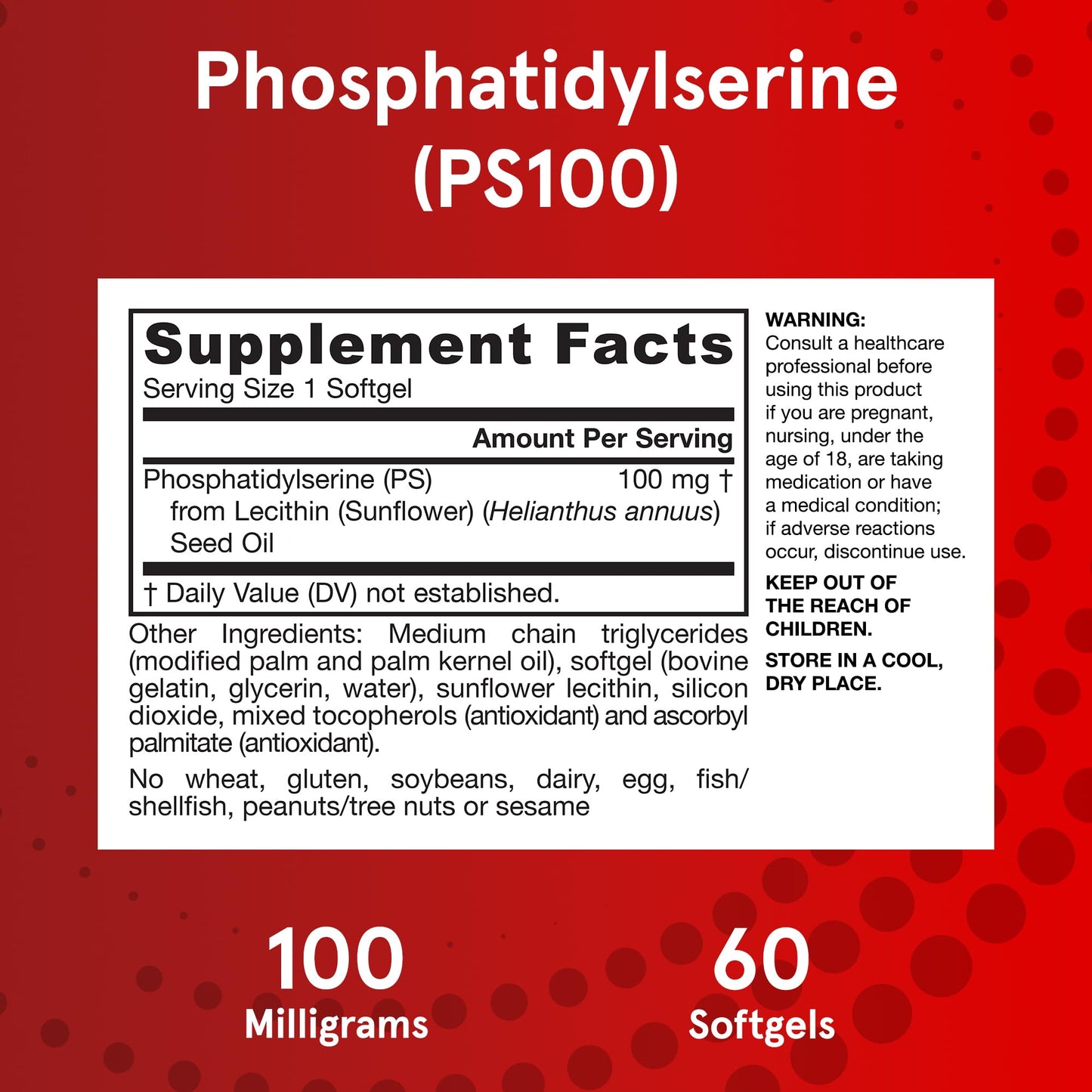 Jarrow Formulas PS100 Phosphatidylserine 100 mg Dietary Supplement for Brain Health and Cognition Support Softgels 720