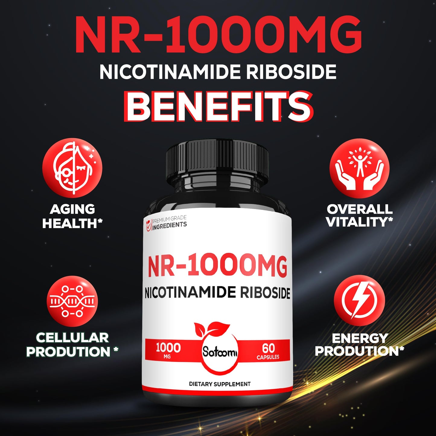 Satoomi NAD Nicotinamide Riboside NR 1000mg Capsule, 60 Count