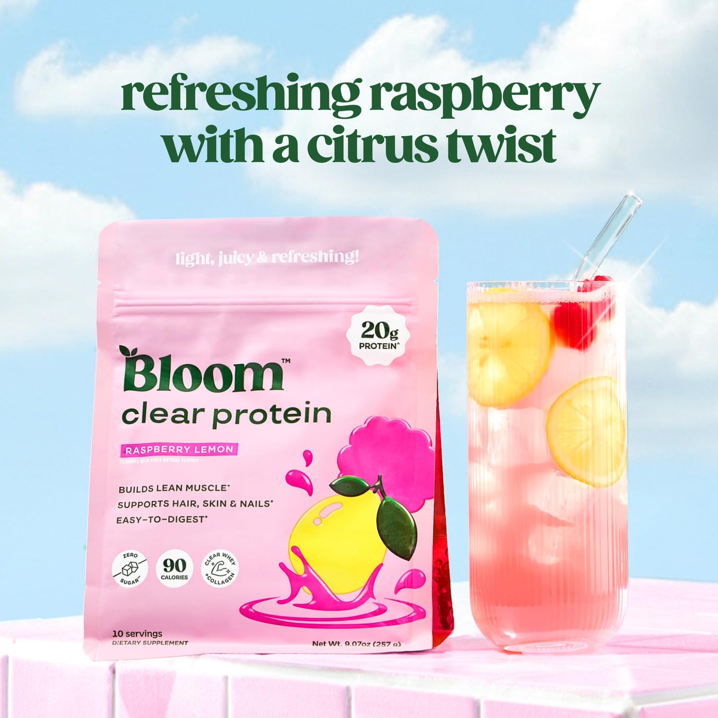 Bloom Nutrition Raspberry Lemonade Clear Protein and Berry Greens Powder Bundle