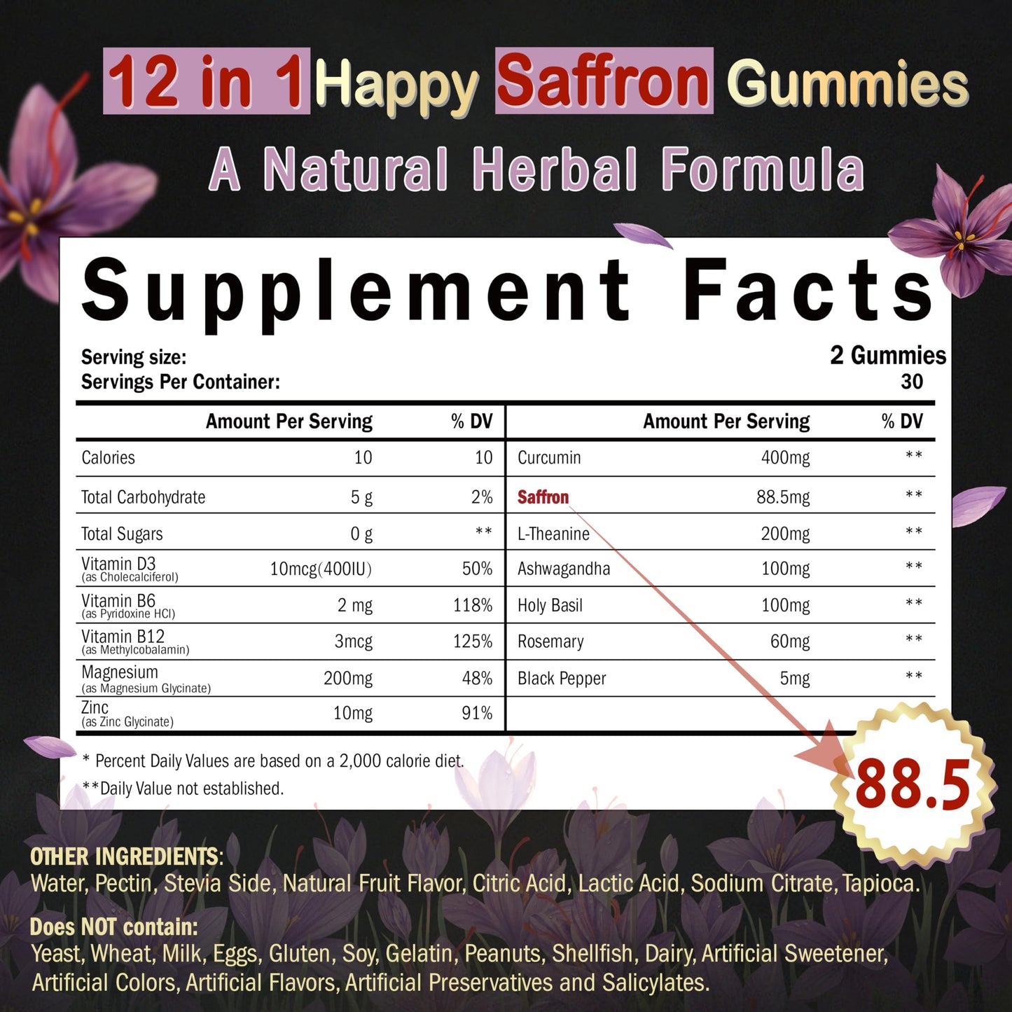 SUGAWITA Saffron Gummies 88.5mg 60 Gummies