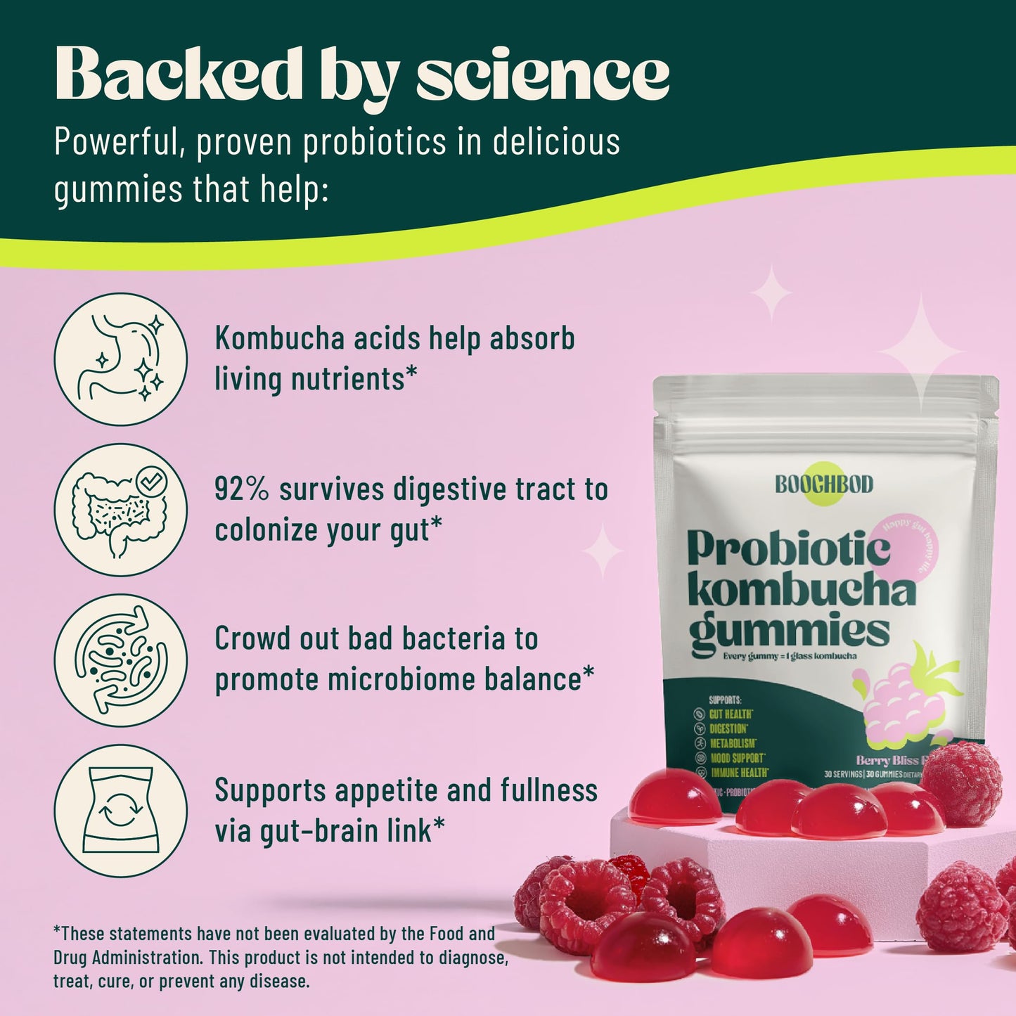 BoochBod Probiotic Kombucha Gummy 120 Gummies
