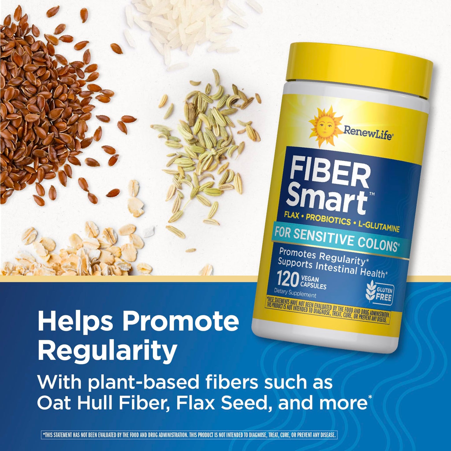 Renew Life Adult Fiber Supplement - Fiber Smart - Dietary Fiber - Gluten & Soy Free, 120 Capsules