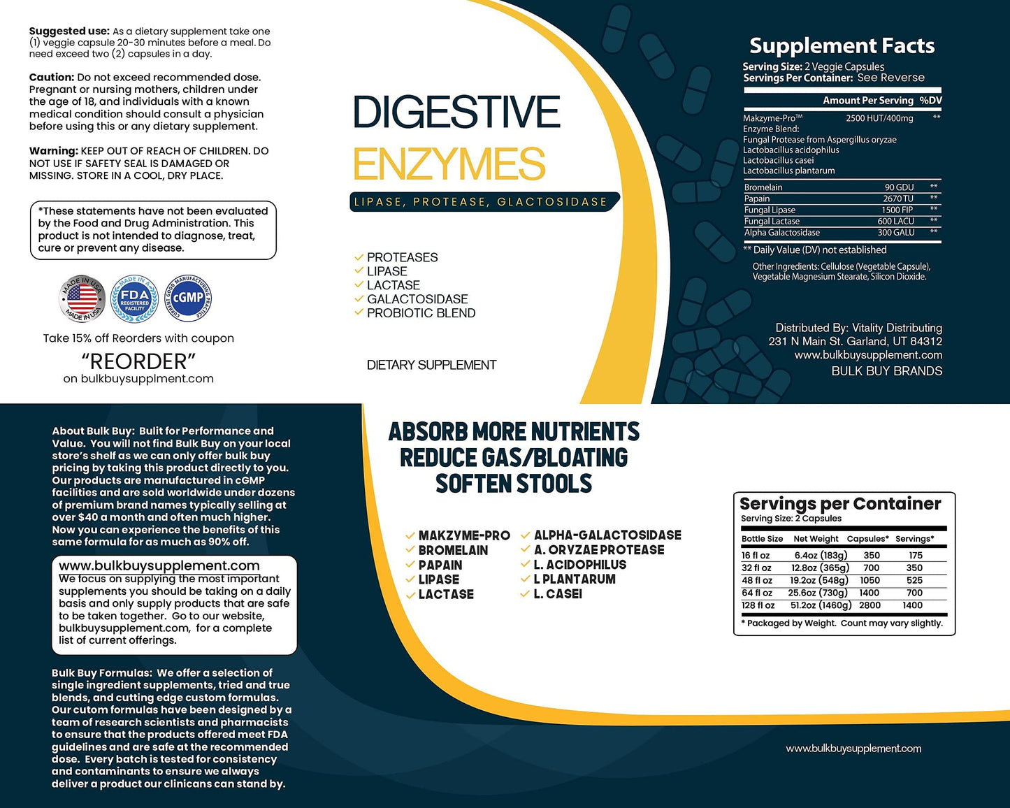 Bulk Buy Digestion Aid Capsule 1400 Count