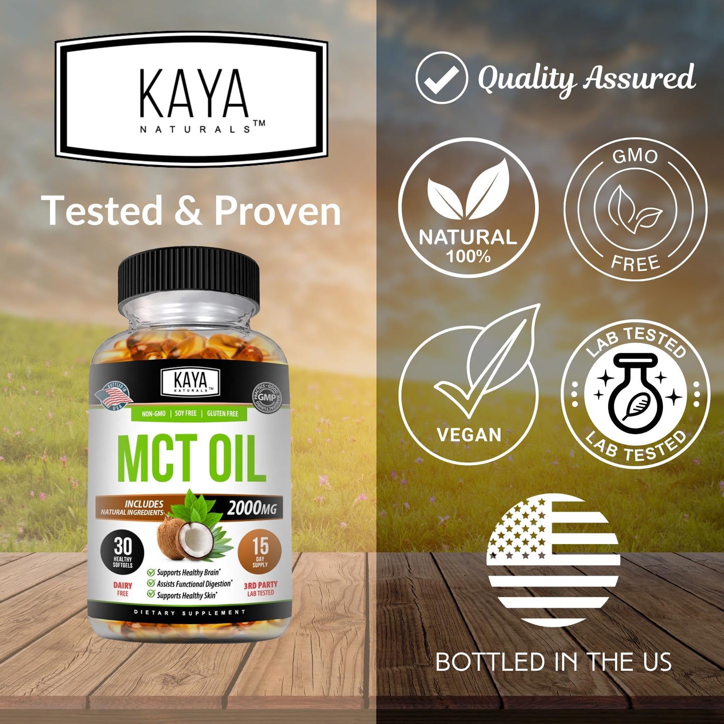 Kaya Naturals MCT Oil 2000mg Capsules, 60 Count