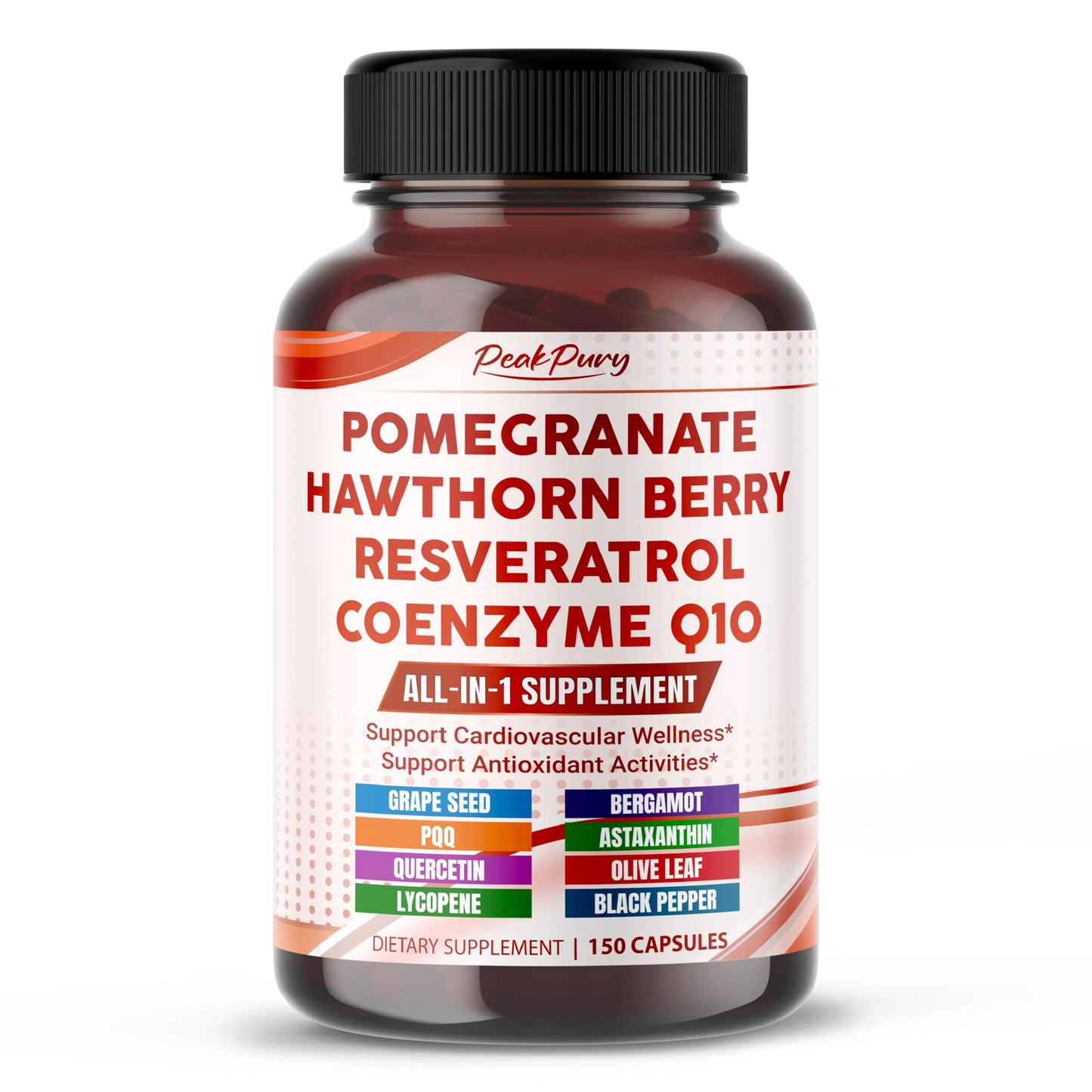 PEAKPURY Ultra Pomegranate, Hawthorn, Resveratrol & CoQ10 – All-in-1 Supplement for Heart Wellness, Antioxidant & Cellular Support, 150 Capsules