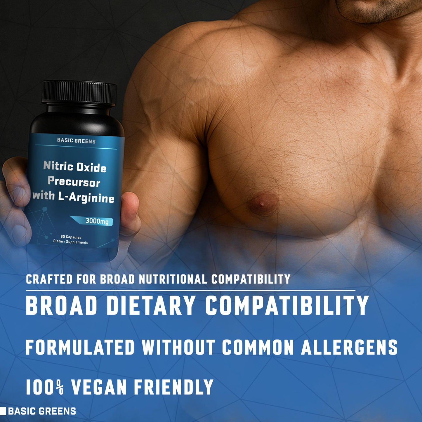BASIC GREENS L Arginine 3000mg Nitric Oxide Supplement Capsule 180 Count Pack of 2