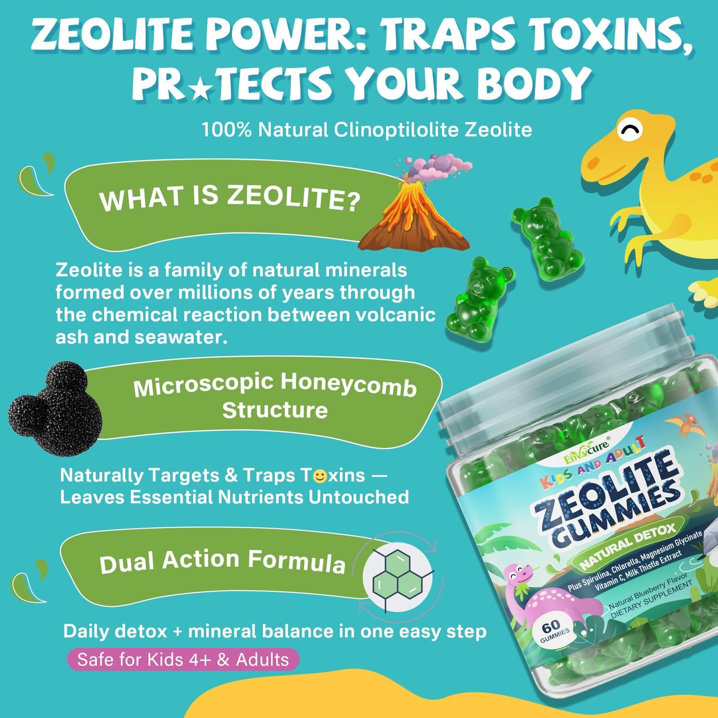 EnvyCure Zeolite Detox + Multivitamin for Kids Gummies, 180 Count