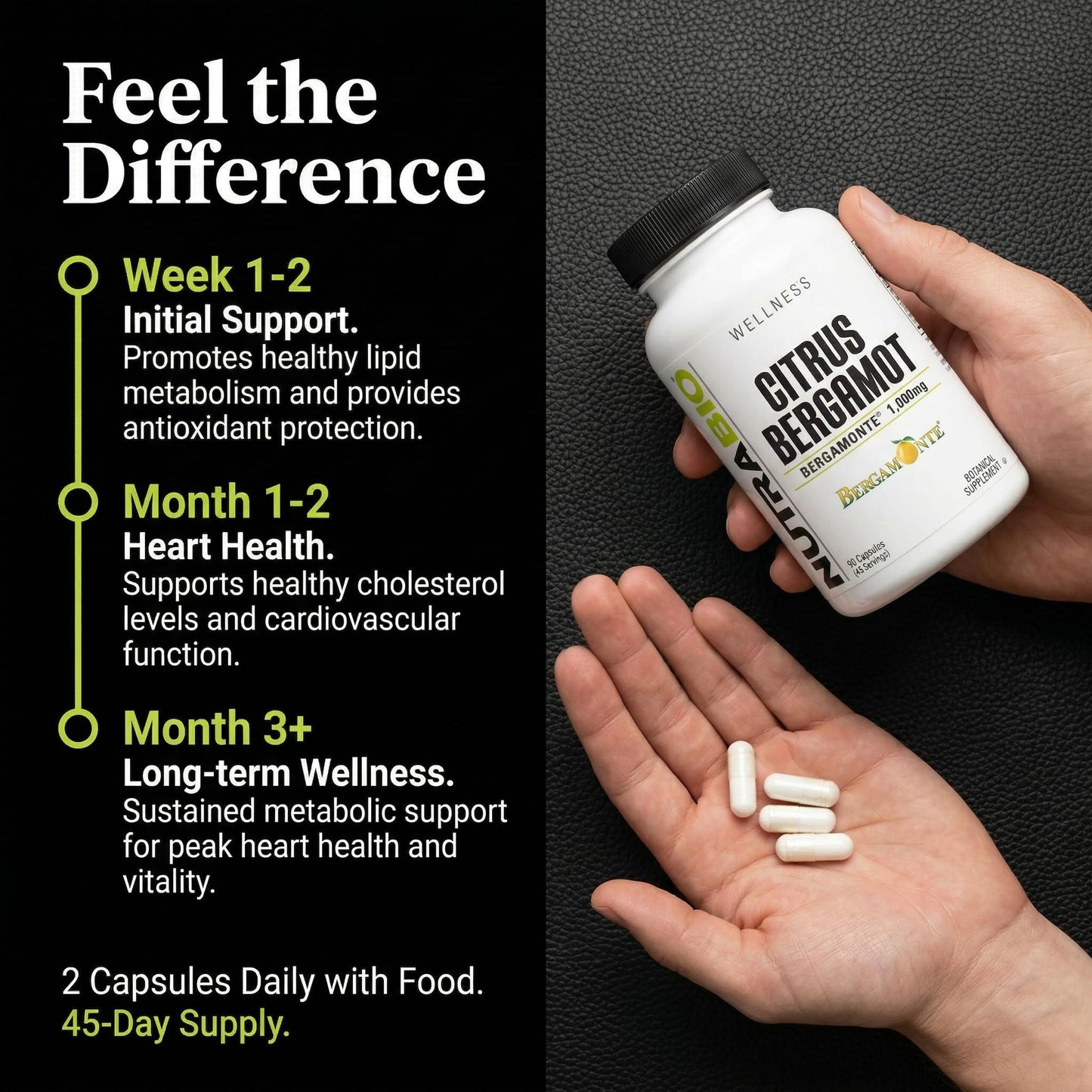 NutraBio Citrus Bergamot Bergamonte Extract Capsules 90 Count