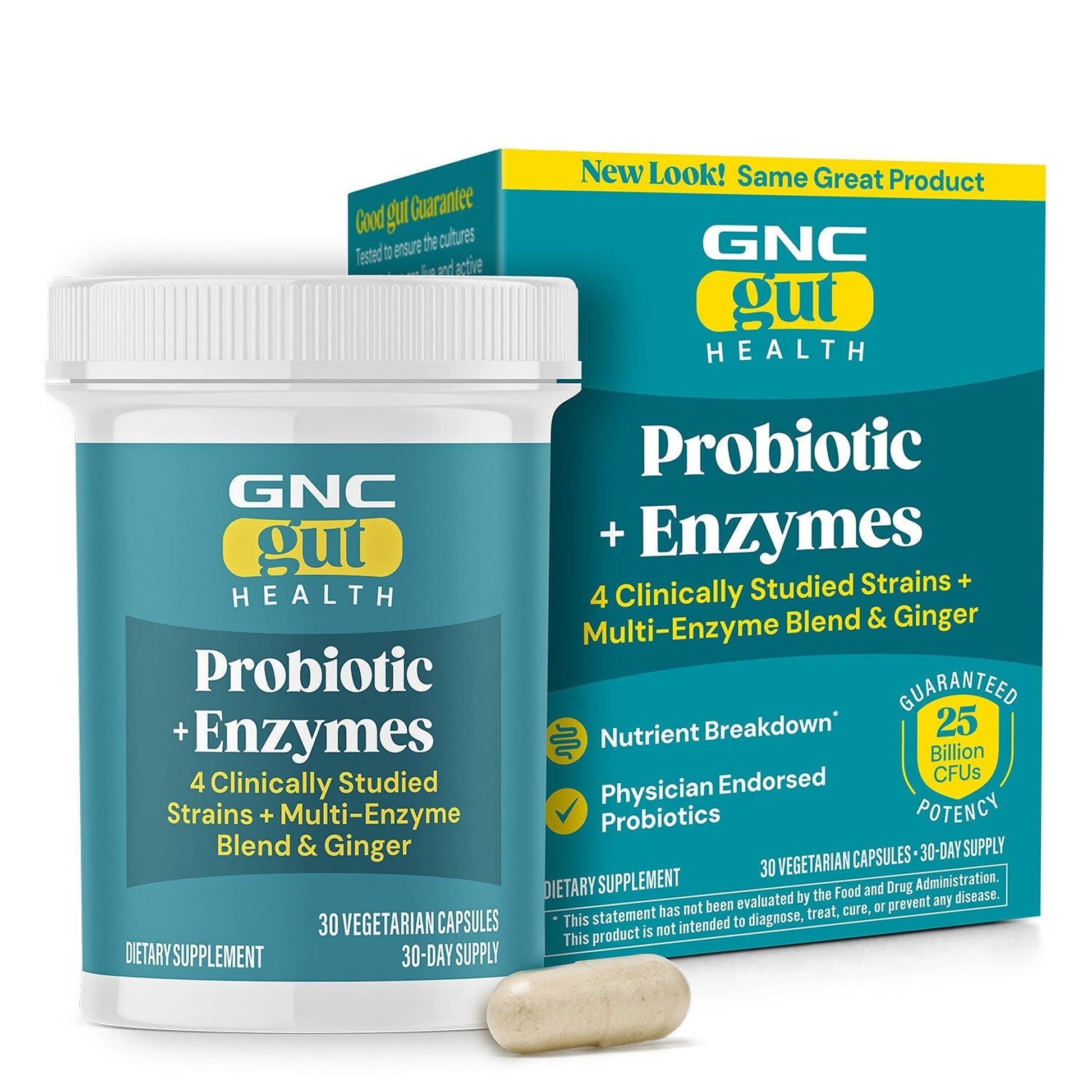 GNC Gut Health Probiotic Plus Enzymes 30 Capsules