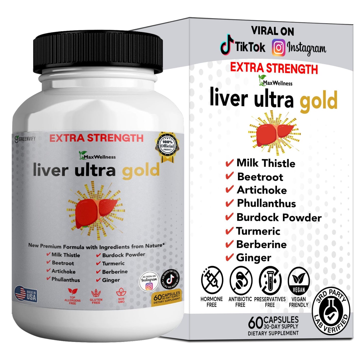 GREENVIFY Liver Ultra Gold Extra Strength Supplement Capsules 60 Count