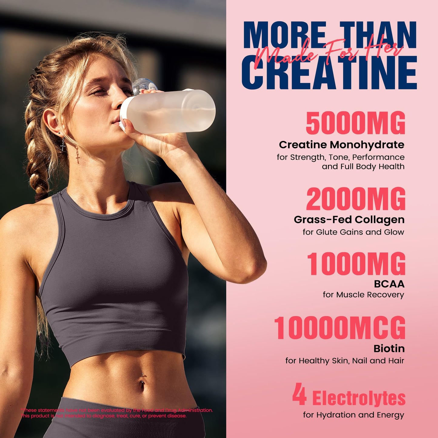 Giotto Creatine Powder for Women – Unflavored, 10.6 oz, 5g Creatine, Collagen, BCAAs & Electrolytes