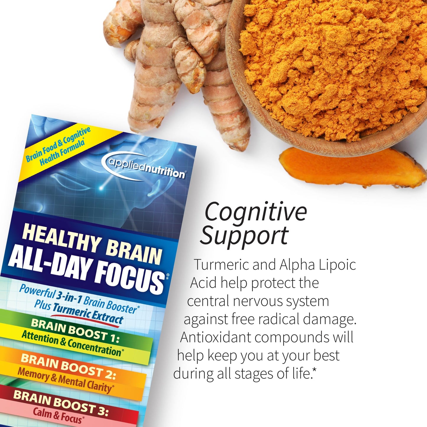 Applied Nutrition Healthy Brain All-Day Focus Tablets, 50-Count, 2-Pack