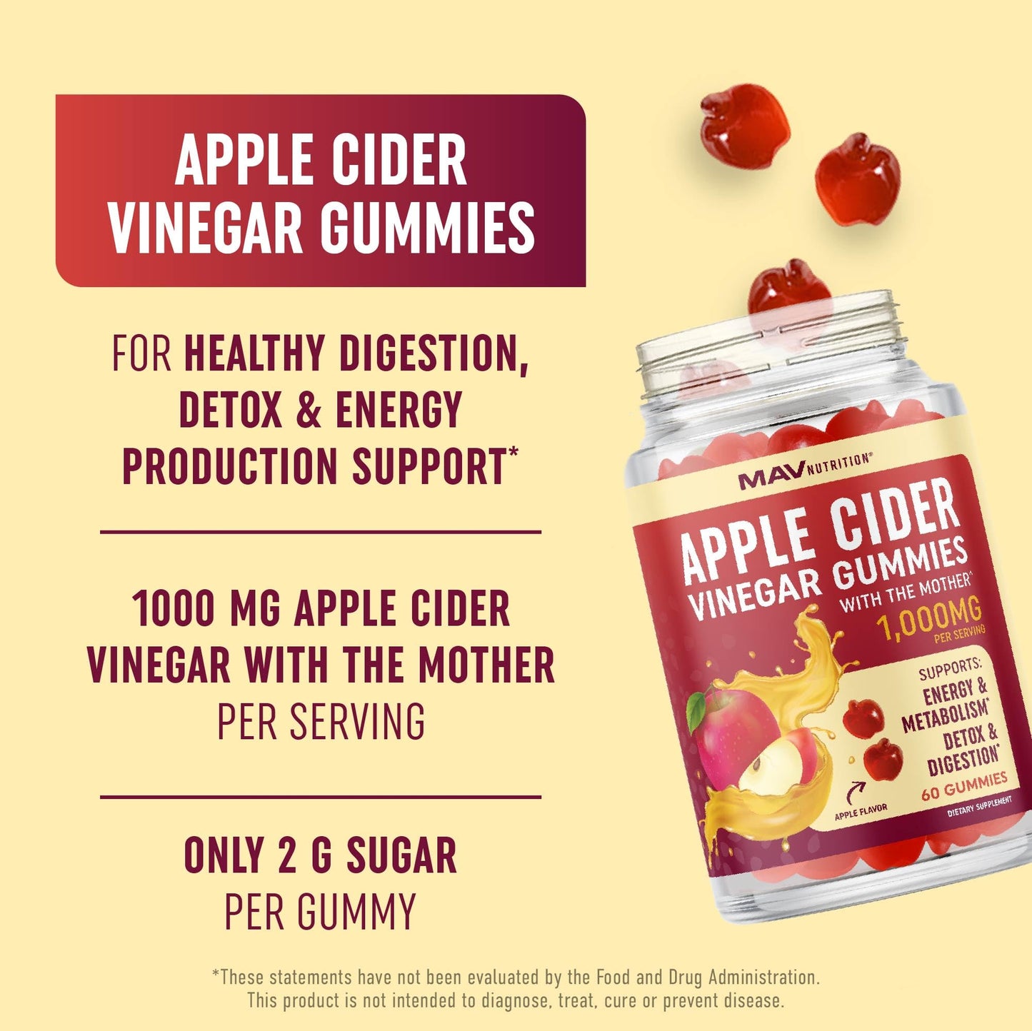 MAV NUTRITION Organic Apple Cider Vinegar Gummies, 60 Count