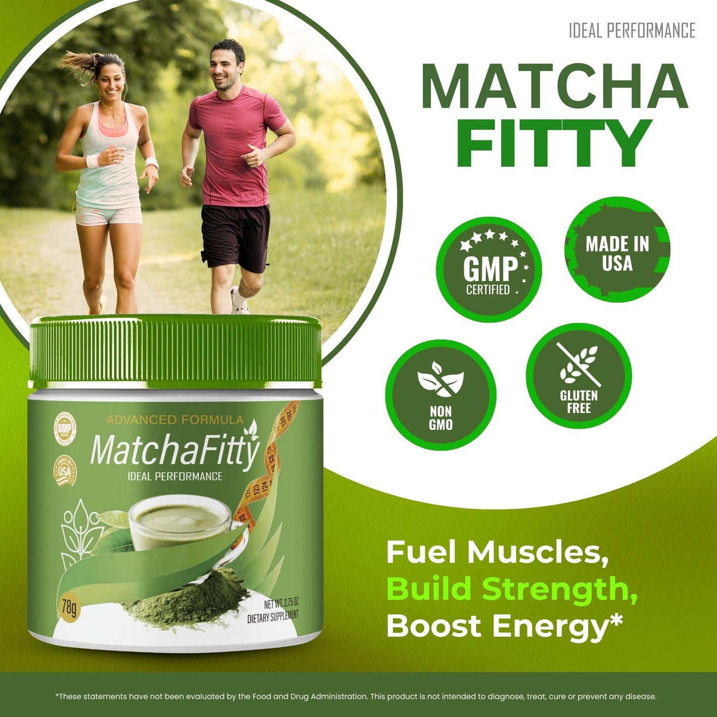 IDEAL PERFORMANCE MatchaFitty Digestive Health Support Powder 2 oz