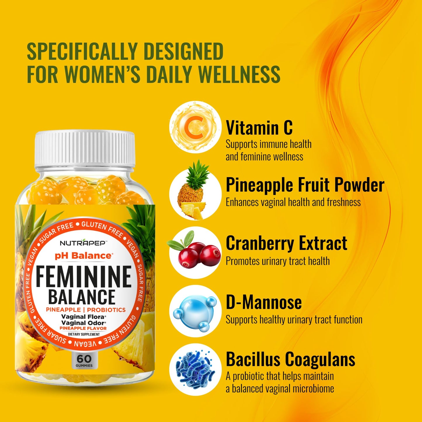 NutraPep Feminine Balance Probiotics Gummies for Women, 60 Count