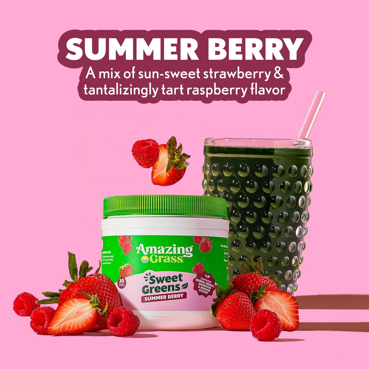 Amazing Grass Sweet Greens and Superfoods Powder Summer Berry, 30 Servings