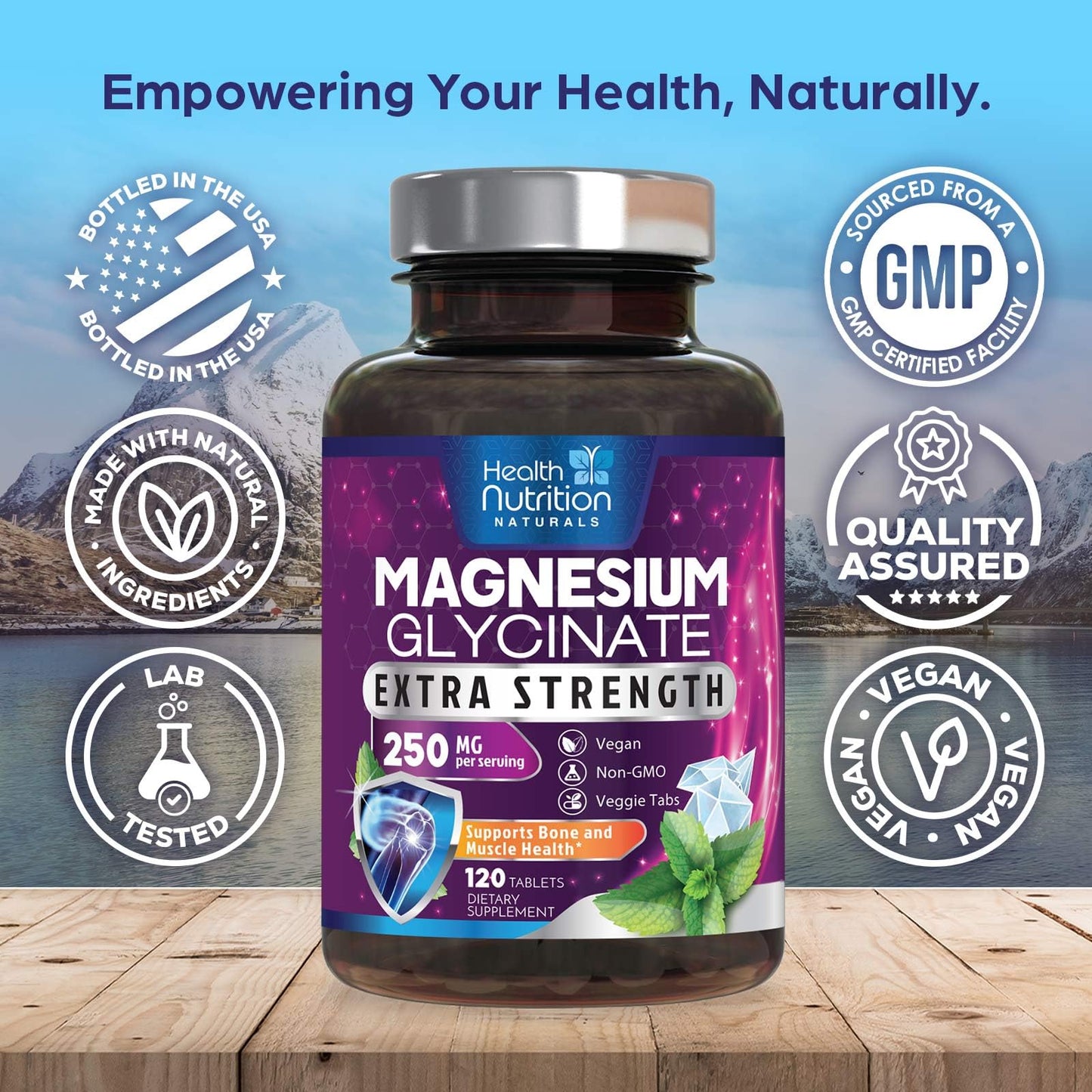 Health Nutrition Naturals Magnesium Glycinate 250mg Tablet, 120 Count