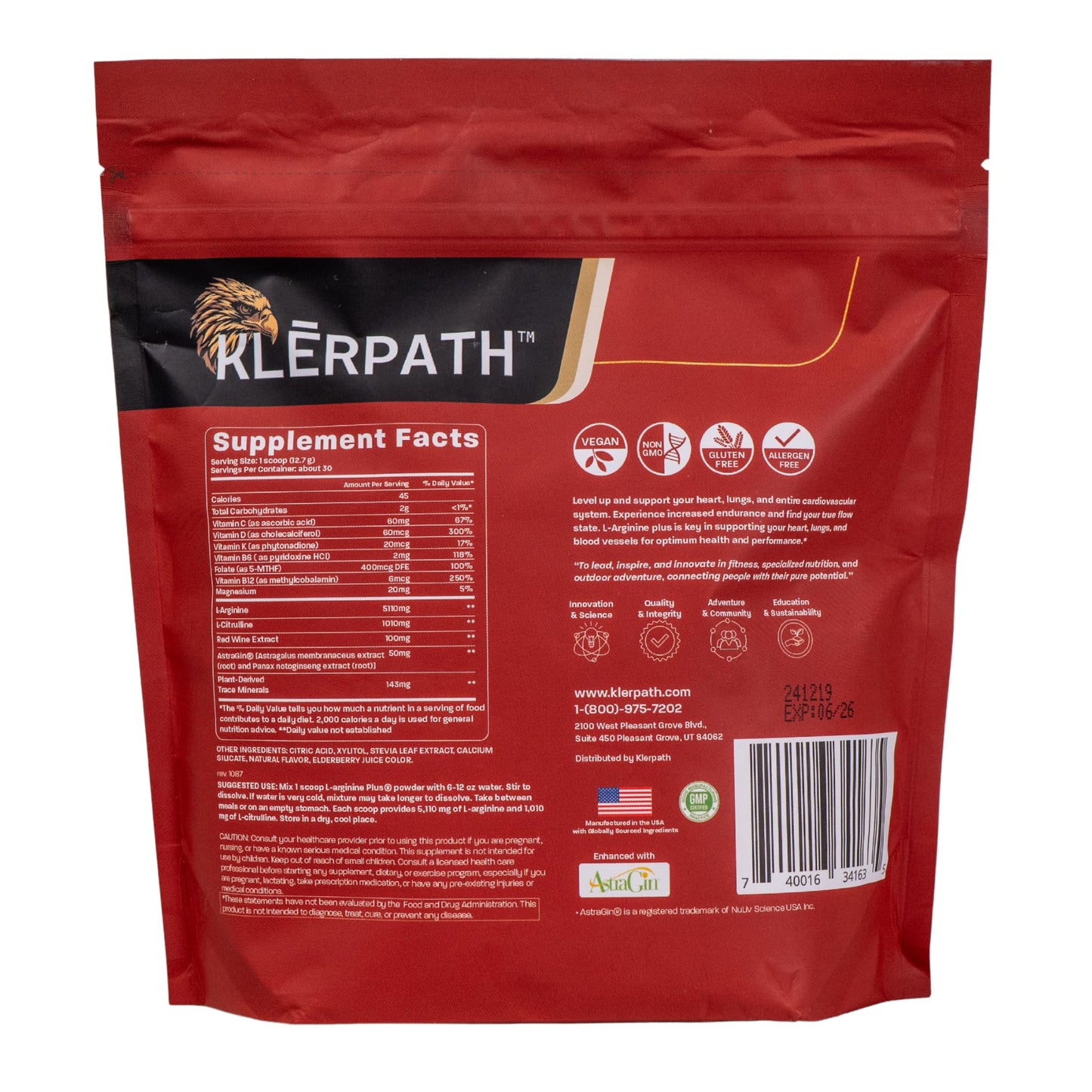 Klerpath L-Arginine Plus Raspberry Powder 80.4 oz