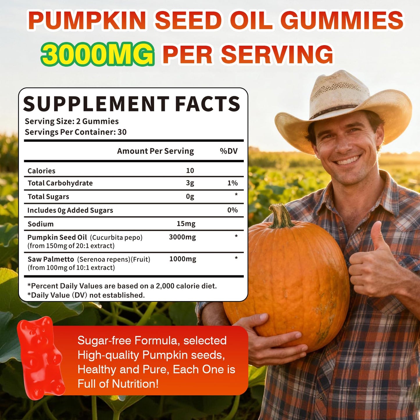 HUUAYAO Pumpkin Seed Oil Gummies 3000MG with Saw Palmetto, Organic Pumpkin Seed Oil, Raspberry Flavor, 120 Gummies